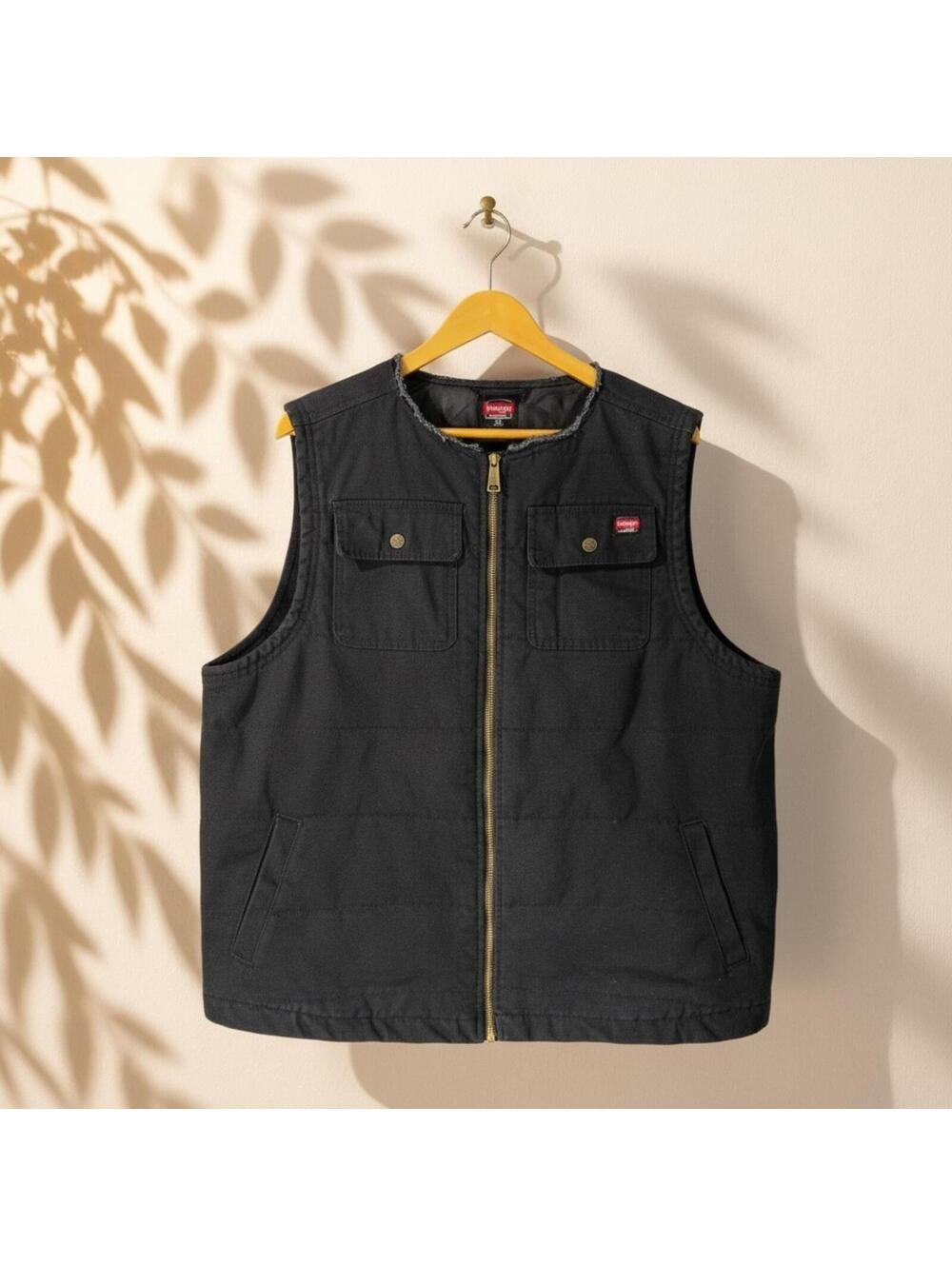 Wrangler Quilted Vest Men XL Black Full Zip Sleeveless Lined Pockets Cotton